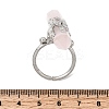 Natural Rose Quartz & Brass Cuff Rings for Women RJEW-G374-01P-10-5