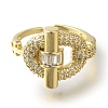 Rack Plating Oval with Bar Brass Clear Cubic Zirconia Open Cuff Rings RJEW-S411-28G-2