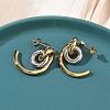 Two Tone C-Shaped with Ring 304 Stainless Steel Stud Earrings LS-EJEW-B156-12GP-1