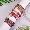 5Pcs 5 Style Wood & Glass Seed & Acrylic Beaded Stretch Bracelets Set with Baseball JB709B-4