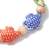 Beach Tortoise Handmade Procelain & Wood Round Beaded Stretch Bracelets BJEW-JB10299-01-4
