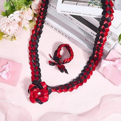 Polyester Graduation Honor Ribbon & Braided Bracelets & Brooch Sets AJEW-WH20816-001B-1