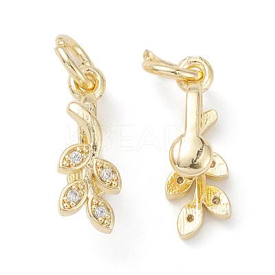 Rack Plating Brass Pave Cubic Zirconia Leaf Shape Ice Pick Pinch Bails KK-G464-07LG-1