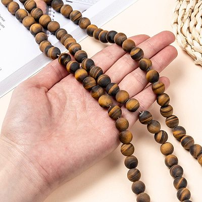 Natural Frosted Tiger Eye Round Bead Strands LS-G-M064-10mm-02-1