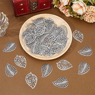 60Pcs 2 Styles Iron Leaf Ornaments AJEW-GF0012-11B-1