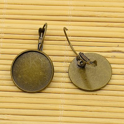 Brass Leverback Hoop Earring Components and Flat Round Transparent Clear Glass Cabochons KK-X0004-NF-1