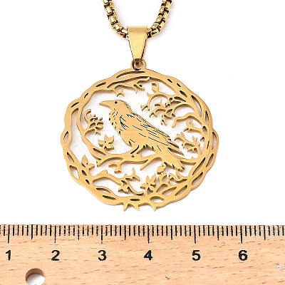 201 Stainless Steel Hollow Hummingbird Pendant Box Chain Necklaces for Women Men LS-NJEW-M086-05G-1
