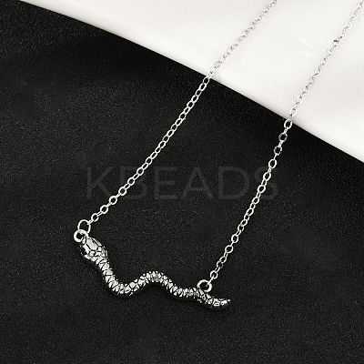 Brass Pave Black Cubic Zirconia Snake Pendant Necklaces NJEW-D320-02ASP-1