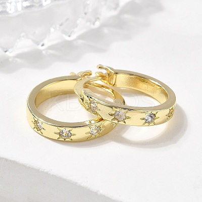 Brass Micro Pave Clear Cubic Zirconia Hoop Earrings EJEW-H125-18G-1