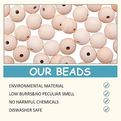 Round Unfinished Wood Beads and Nylon Packaging Vacuum Bag WOOD-PH0008-50-1