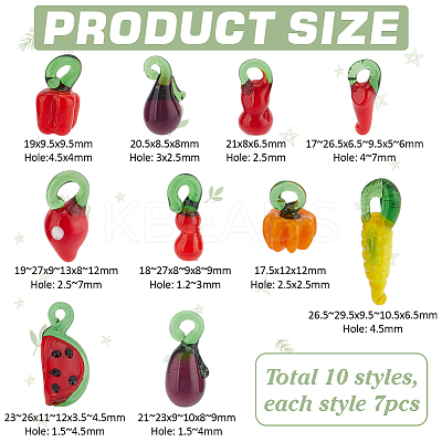 70Pcs 10 Styles Fruit & Vegetable Theme Glass Pendants GGLA-PH0001-69-1