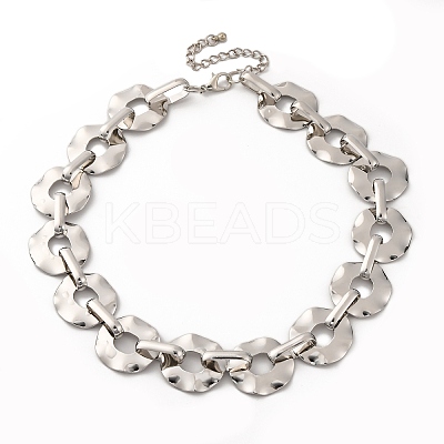 Iron & Alloy Flat Round Link Chain Necklaces for Women LS-NJEW-U046-04P-1