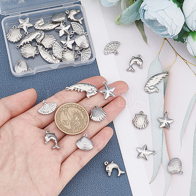 36Pcs 6 Style 304 Stainless Steel Charms STAS-UN0020-38P-1