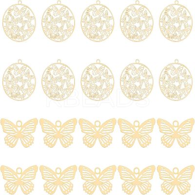 40Pcs 2 Styles 201 Stainless Steel Filigree Pendants STAS-UN0035-73-1
