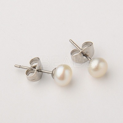 Grade AA Pearl Ball Stud Earrings EJEW-JE0143-1