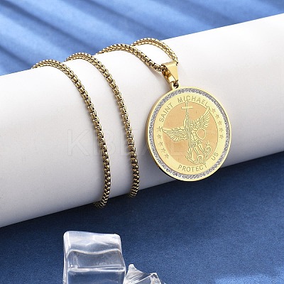 201 Stainless Steel Rhinestone Pendant Necklaces for Women NJEW-U021-02G-1