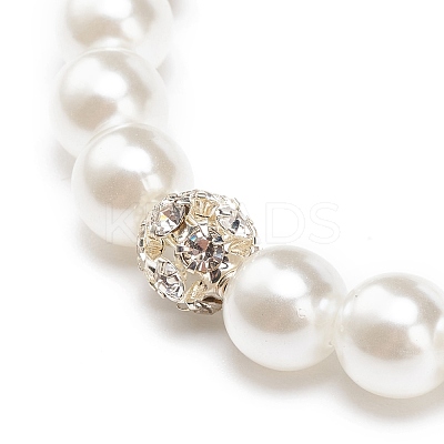 ABS Plastic Imitation Pearl  & Rhinestone Beaded Stretch Bracelet with Alloy Charm for Women BJEW-JB08526-01-1