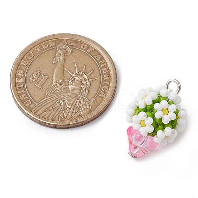 Beaded Flower Potted Charms PALLOY-MZ00446-02-1