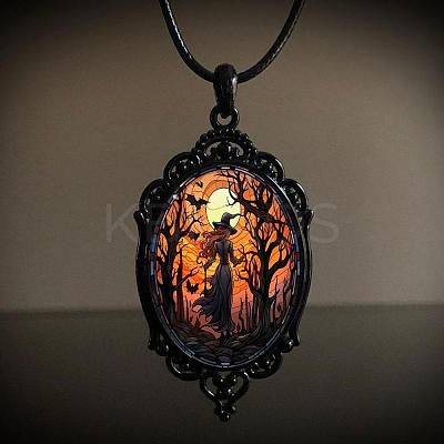 Oval Gothic Alloy Glass Halloween Pendant Necklaces for Women FS-WG73C21-03-1