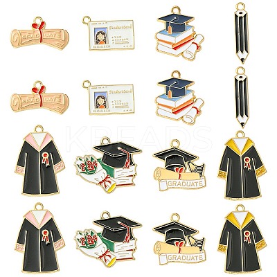 14Pcs 7 Styles Graduation Season Alloy Enamel Pendants ENAM-FS0001-80-1