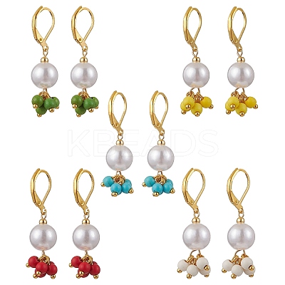 5Pair Brass Round Leverback Earrings EJEW-JE06367-1