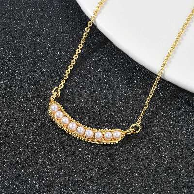 Brass with ABS Plastic Imitation Pearl Pea Pod Pendant Necklaces NJEW-P347-01G-1