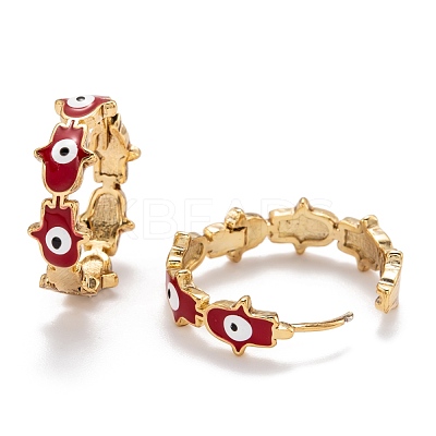Brass Enamel Huggie Hoop Earrings EJEW-F264-20-G-1