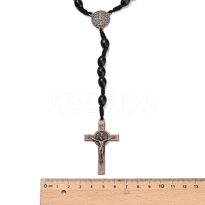 Oval Wood Rosary Bead Necklaces NJEW-C108-01-1