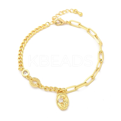 Brass Micro Pave Clear Cubic Zirconia Charm Bracelets BJEW-U020-05G-1