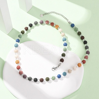 Chakra Natural Lava Rock Round Beaded Necklaces GG-CBA922D-05B-1