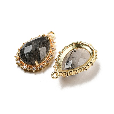 Natural Black Rutilated Quartz Faceted Pendants G-M431-13G-07-1