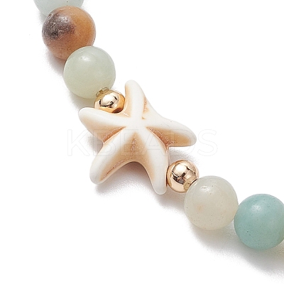 Natural Flower Amazonite &  Synthetic Turquoise Charm Anklets for Women AJEW-AN00616-04-1