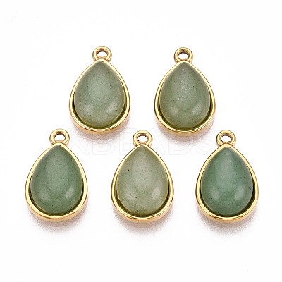 Natural Green Aventurine Teardrop Pendants STAS-N109-210A-G-1