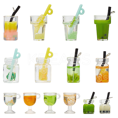 56pcs 14 style Glass and Resin Bottle Pendants RESI-WR0001-05-1