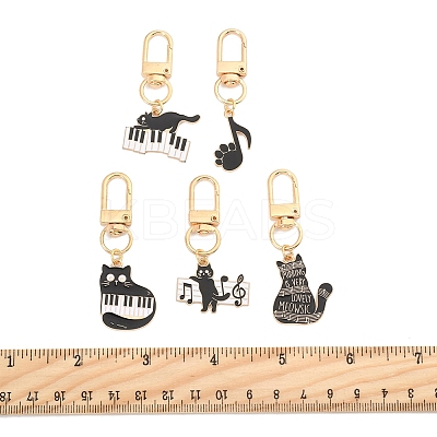 5Pcs Cat & Music Theme Alloy Enamel Pendant Decoration HJEW-FS00035-03-1