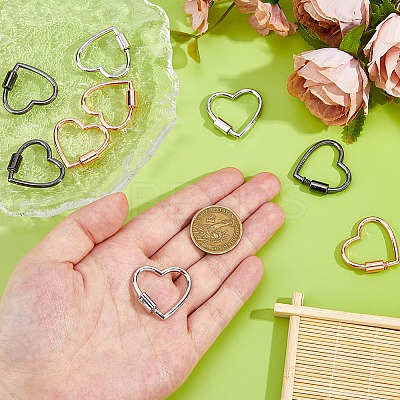 9Pcs 3 Colors Alloy Heart-shaped Locking Carabiner Clasps FIND-DC0005-45-1