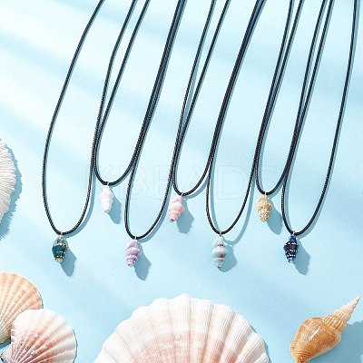 Handmade Porcelain Shell Shaped Pendant Black Waxed Cotton Cord Necklaces NJEW-JN05271-1