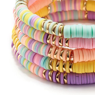 Synthetic Hematite & Polymer Clay Heishi Beads Stretch Bracelets Set BJEW-JB07381-1