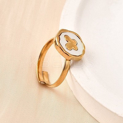 304 Stainless Steel Finger Rings with Shell for Women RJEW-A075-01G-1