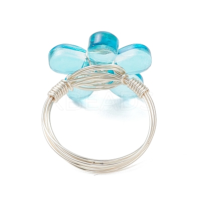 8Pcs 8 Colors Eco-Friendly Copper Wire Wrapped Transparent Glass Finger Rings RJEW-JR00982-1