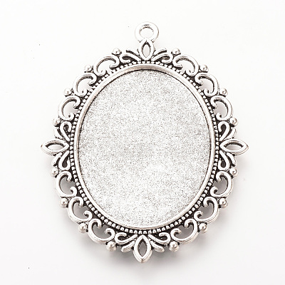 Tibetan Style Alloy Big Pendant Cabochon Settings X-TIBEP-Q080-01AS-LF-1