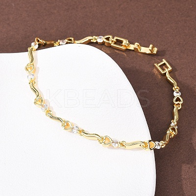 Brass Micro Pave Clear Cubic Zirconia Link Chain Bracelets for Women BJEW-D387-02G-1