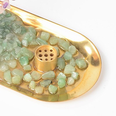 Natural Amethyst Money & Rose Quartz Tree Buddha Sculpture Set Incense Burner & Natural Green Aventurine on Trays for Wealth DJEW-G027-19RG-08-1