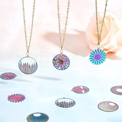 24Pcs 6 Style Ion Plating(IP) 201 Stainless Steel Filigree Pendants STAS-UN0033-12-1