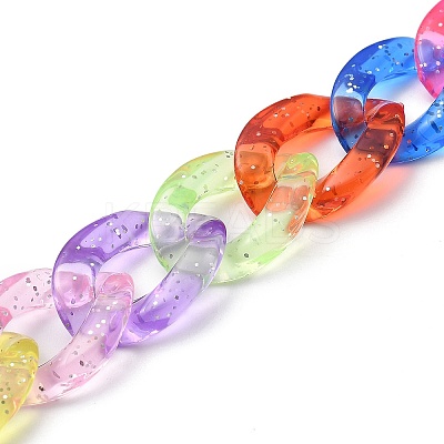 Transparent Glitter Powder Acrylic Curb Chain for DIY Keychains HJEW-JM00400-07-1
