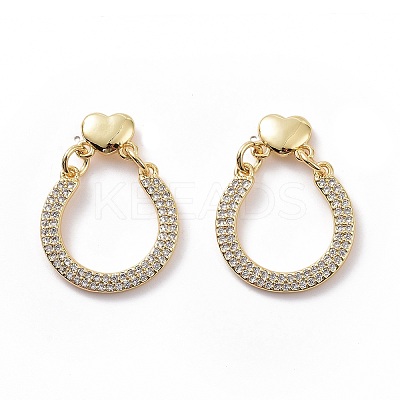Clear Cubic Zirconia Hollow Out Teardrop with Heart Dangle Stud Earrings EJEW-C008-06G-1