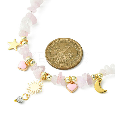 Alloy Enamel & 304 Stainless Steel & Brass Bib Necklace with Natural Rose Quartz Chip Beaded Chains NJEW-JN04434-1