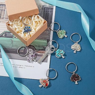 14Pcs 7 Style Chip Gemstone Keychain KEYC-FH0001-17-1