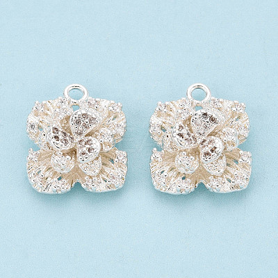 Brass Micro Pave Clear Cubic Zirconia Pendants KK-T077-32S-1