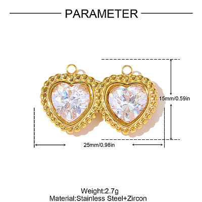 304 Stainless Steel Pave Cubic Zirconia Pendants STAS-OY010-42G-1